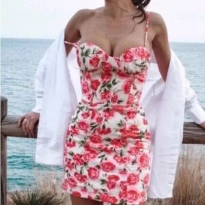 Zara corset floral patterned mini dress